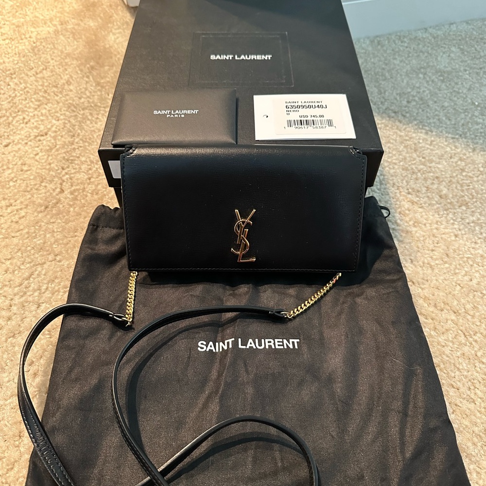 Saint Laurent Black Leather Phone Holder Crossbody Bag